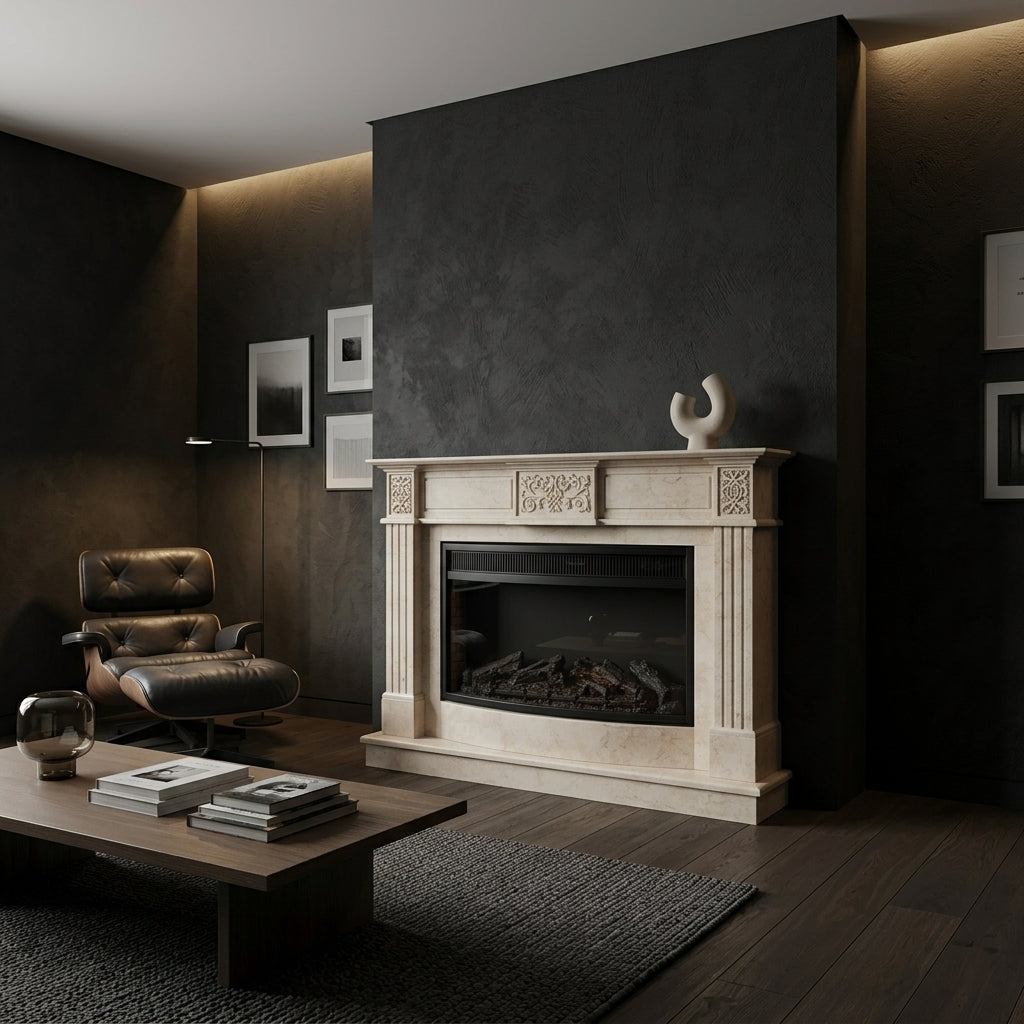 Cămin decorativ premium VELTHOR care adaugă prezență și eleganță unei zone de living.