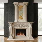 Masca de semineu Alexandria dimensiuni de baza 1450x1200x300mm din marmura VELTHOR