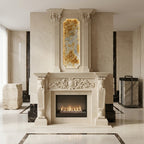 Design arhitectural premium cu blazon central pe un camin decorativ din piatra VELTHOR