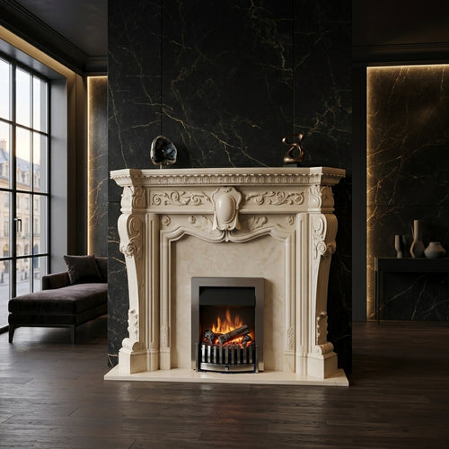 Camin din piatra naturala model Andromeda din marmura bej cu design modern in Chisinau VELTHOR