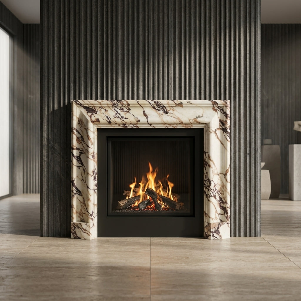 Design arhitectural premium cu venaturi dramatice pentru caminul Athena VELTHOR