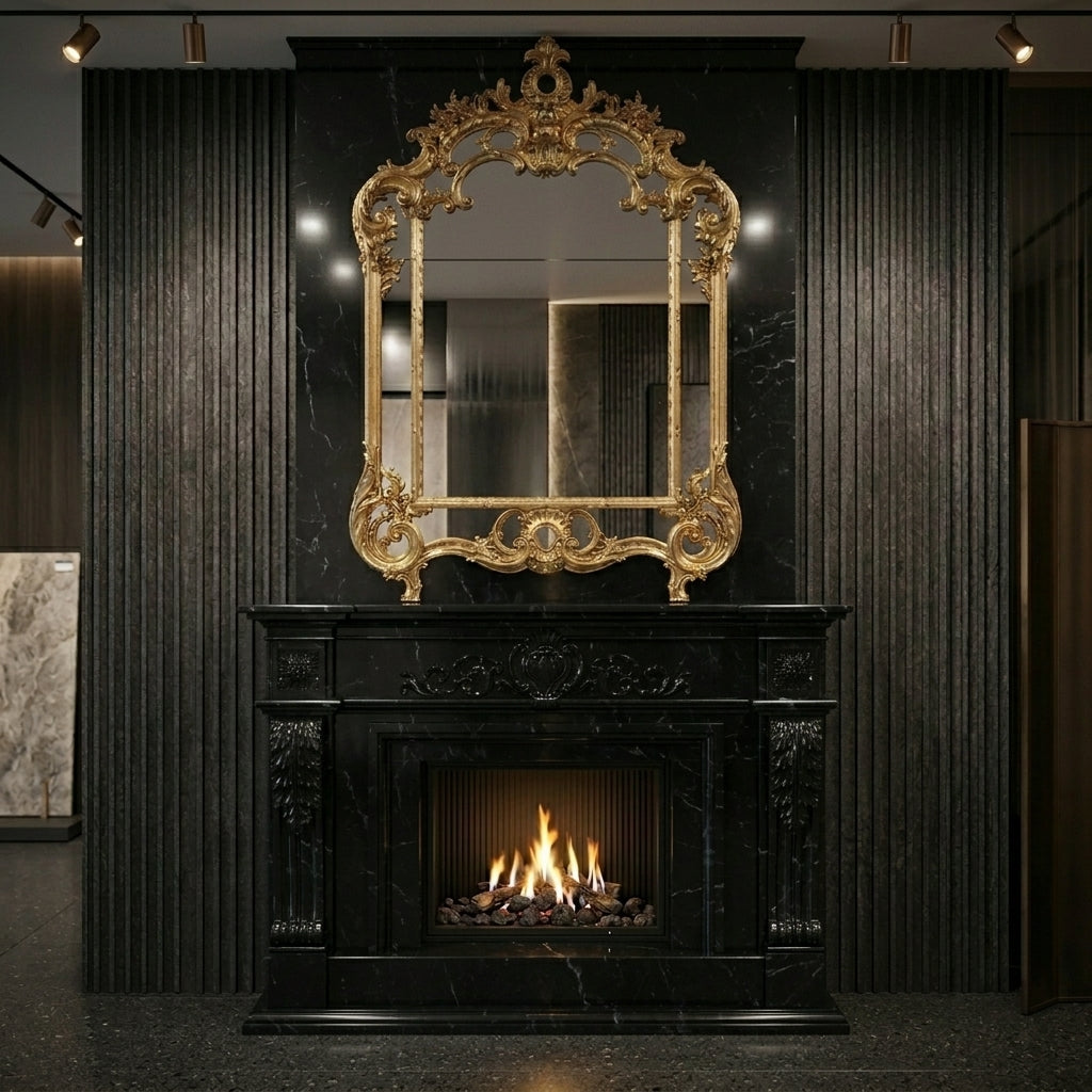 Semineu decorativ din piatra naturala model Atlanta 0716 din granit negru VELTHOR