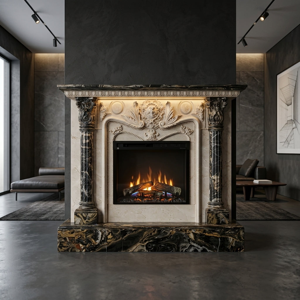 Portal decorativ din piatra naturala Blaze din marmura alba premium stil baroc palatin in Moldova VELTHOR