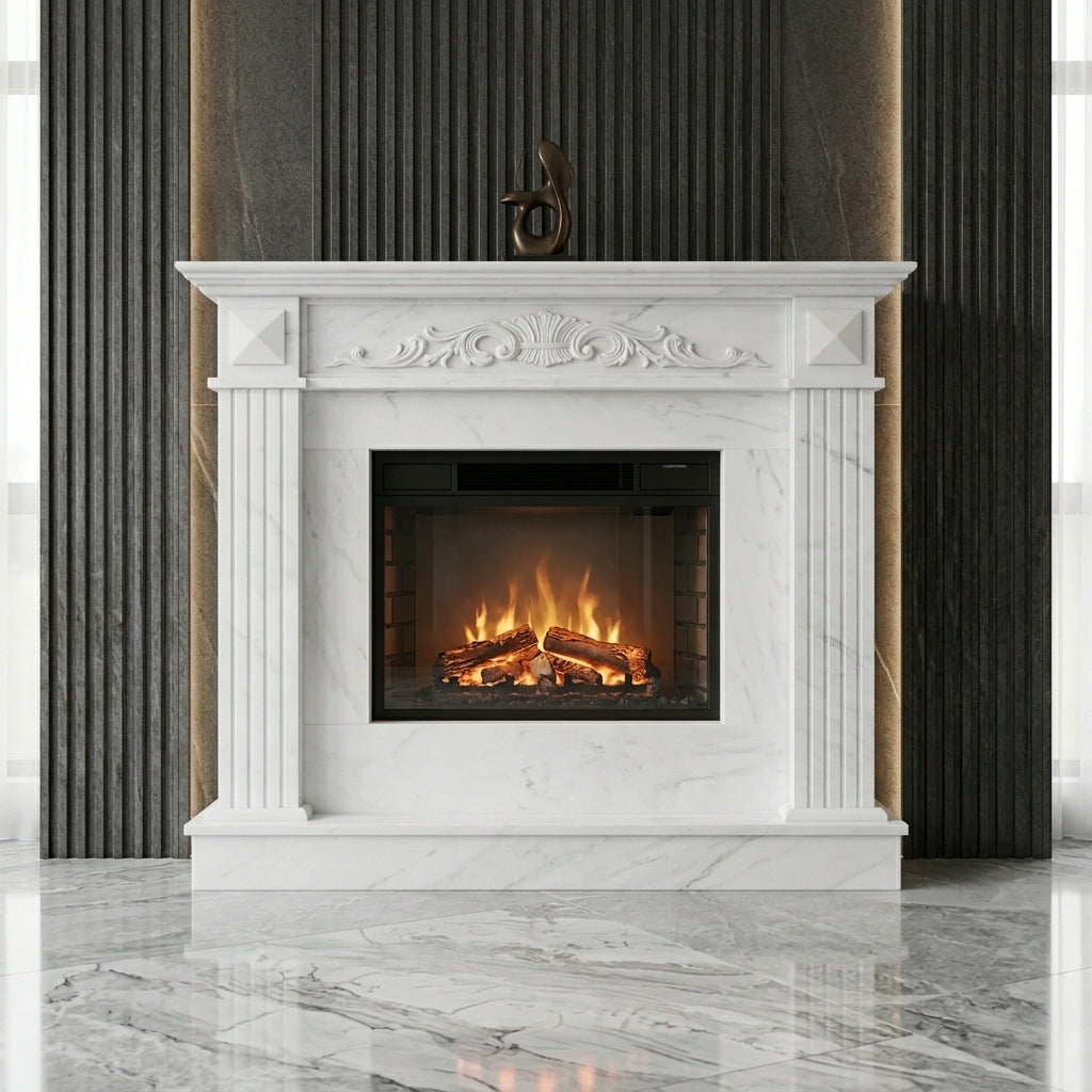 Portal decorativ din piatra naturala Charlotte finisaj marmura alba clasica VELTHOR