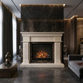Vedere frontala a cadrului de semineu din marmura Elara dimensiuni 1450x1200x300mm VELTHOR