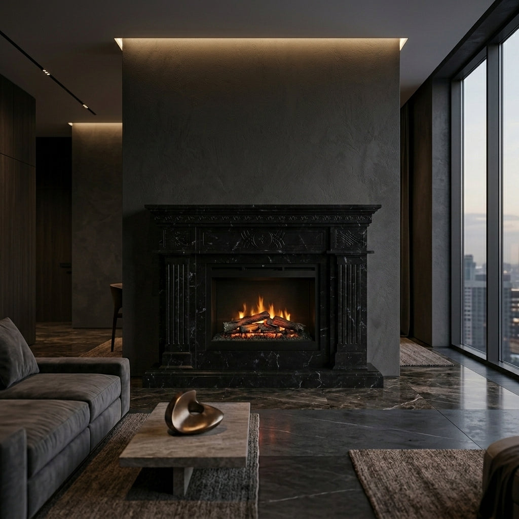 Semineu decorativ din piatra naturala model Elara din granit negru premium VELTHOR