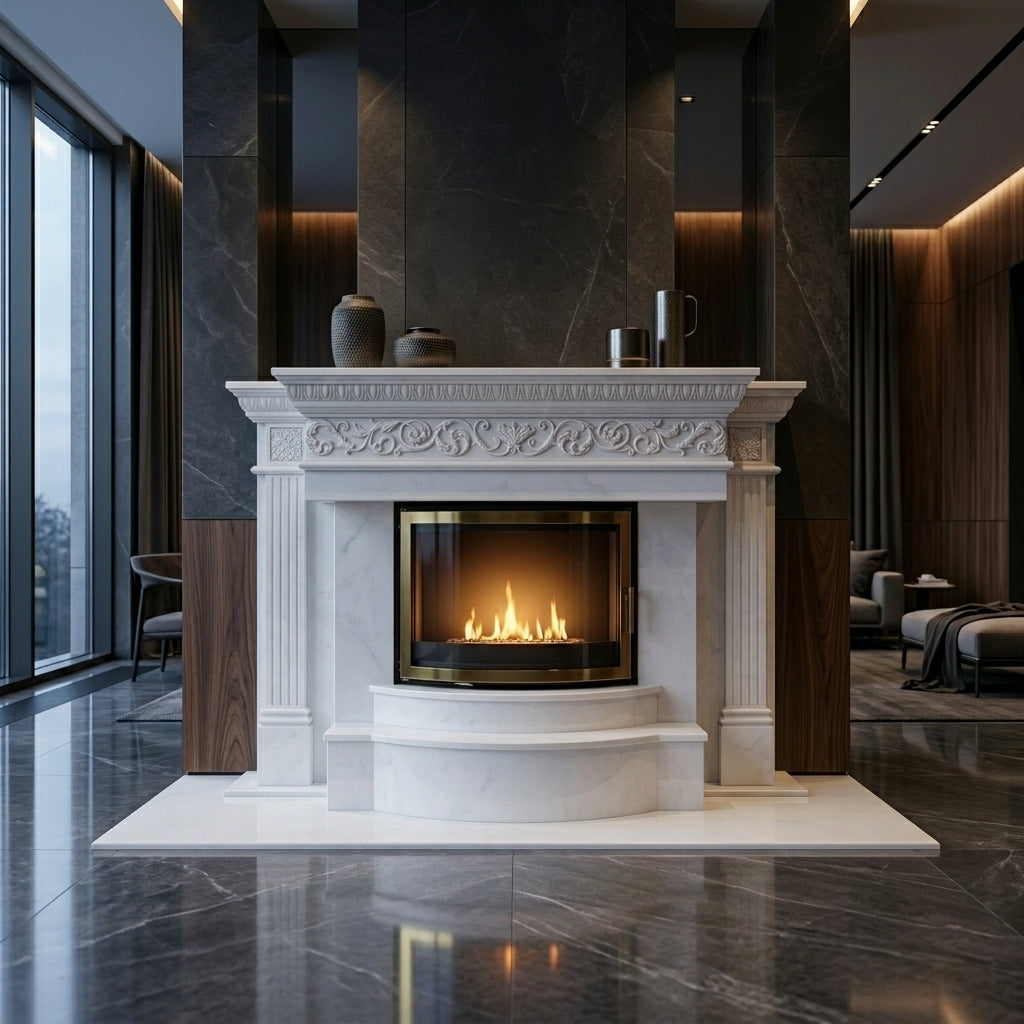Portal decorativ din piatra naturala Ember din marmura alba premium stil neoclasic in Moldova VELTHOR