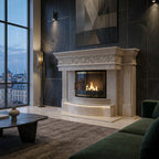 Vedere frontala a portalului simetric Ember din piatra naturala dimensiuni standard 1450x1200x300mm VELTHOR