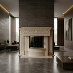 Design arhitectural premium cu console sculptate subtil pe pilastri laterali ai caminului Ember VELTHOR