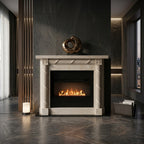 Camin din piatra naturala model Flame din marmura nuanta bej cu basorelief floral in Chisinau VELTHOR