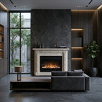 Design arhitectural premium cu pilastri canelati si rozete simetrice pentru masca de camin Flame VELTHOR