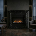 Semineu decorativ din piatra naturala model Flame din granit negru luxos cu finisaj imperial VELTHOR