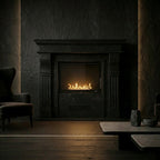 Semineu decorativ din piatra naturala model Flicker din granit negru masiv de lux VELTHOR