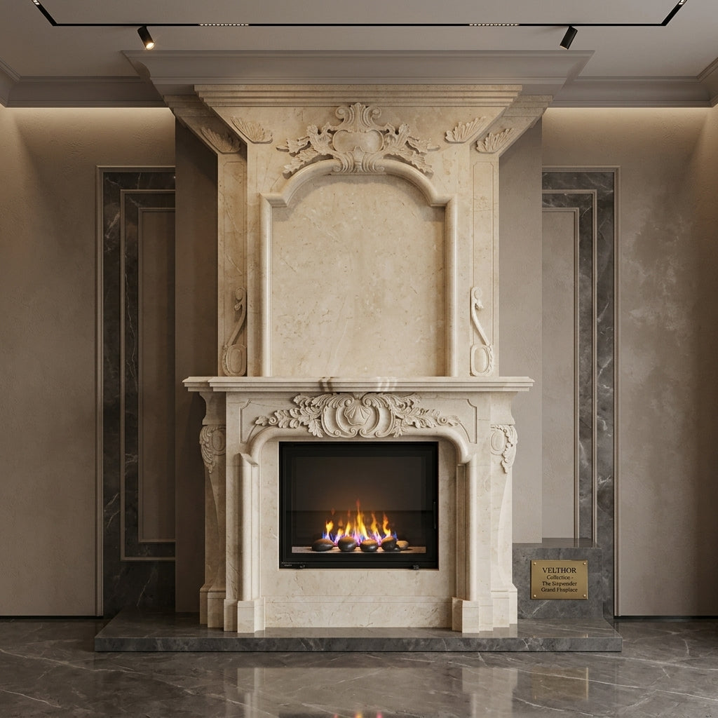 Camin din piatra naturala model Florence structura inalta din marmura bej VELTHOR
