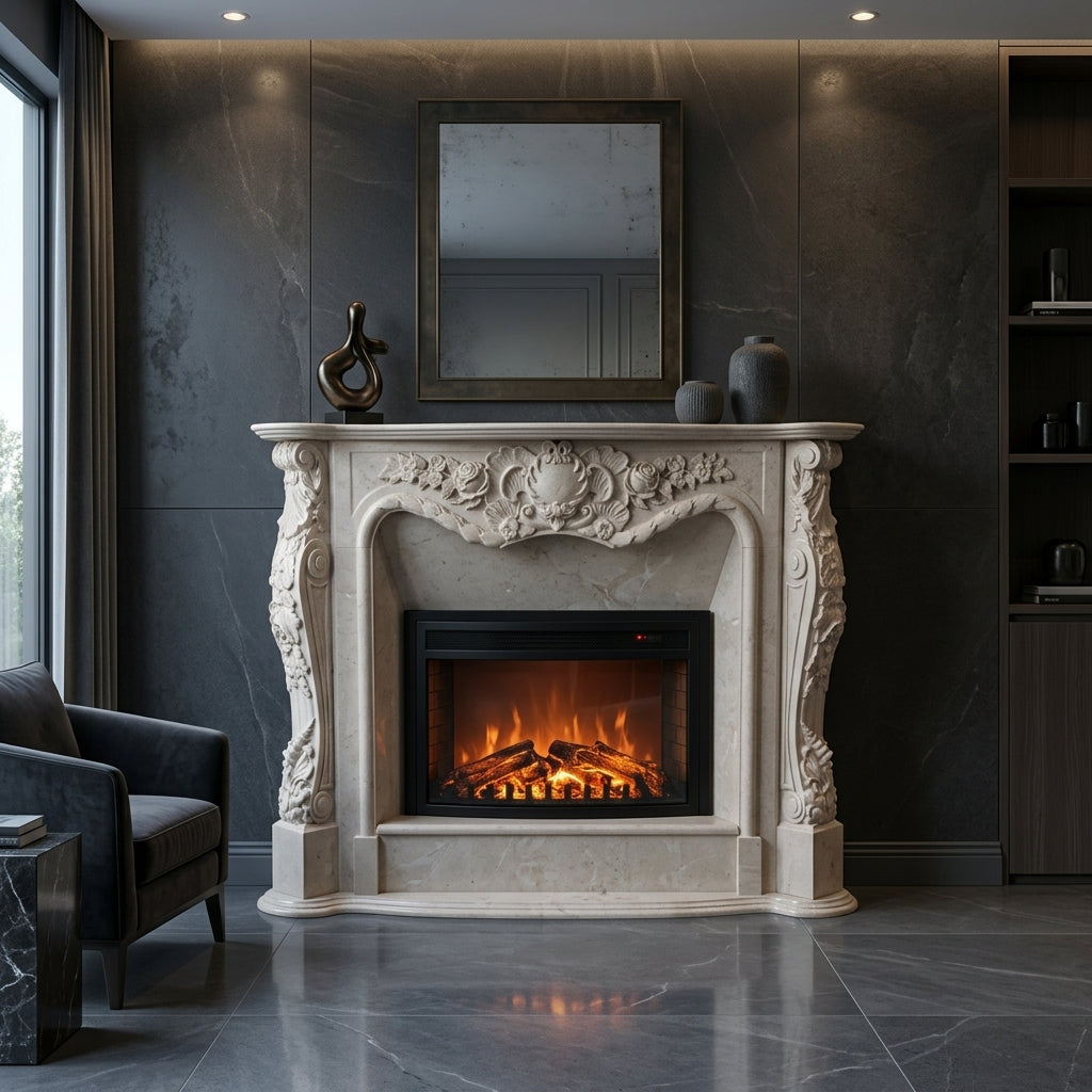 Portal decorativ din piatra naturala Grace din marmura alba premium realizat in Moldova VELTHOR