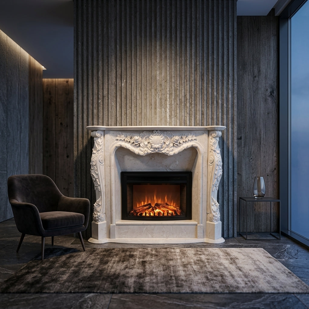 Vedere frontala a portalului simetric Grace din piatra naturala dimensiuni standard 1450x1200x300mm VELTHOR