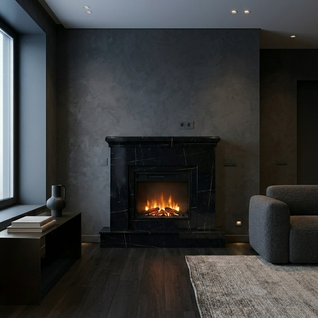 Semineu decorativ din piatra naturala model Havana din granit negru lucios premium VELTHOR