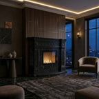 Semineu decorativ din piatra naturala model Luna din granit negru lucios de lux VELTHOR