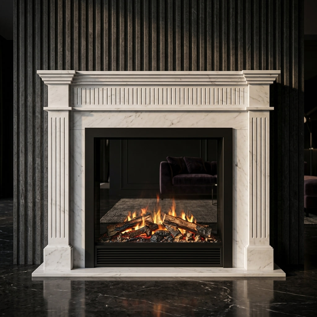 Design arhitectural premium cu cornisa etajata pentru masca de semineu Lyra VELTHOR