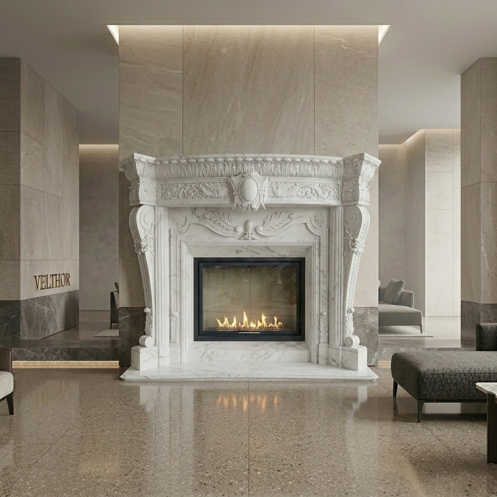 Portal decorativ din piatra naturala Milan din marmura alba premium VELTHOR