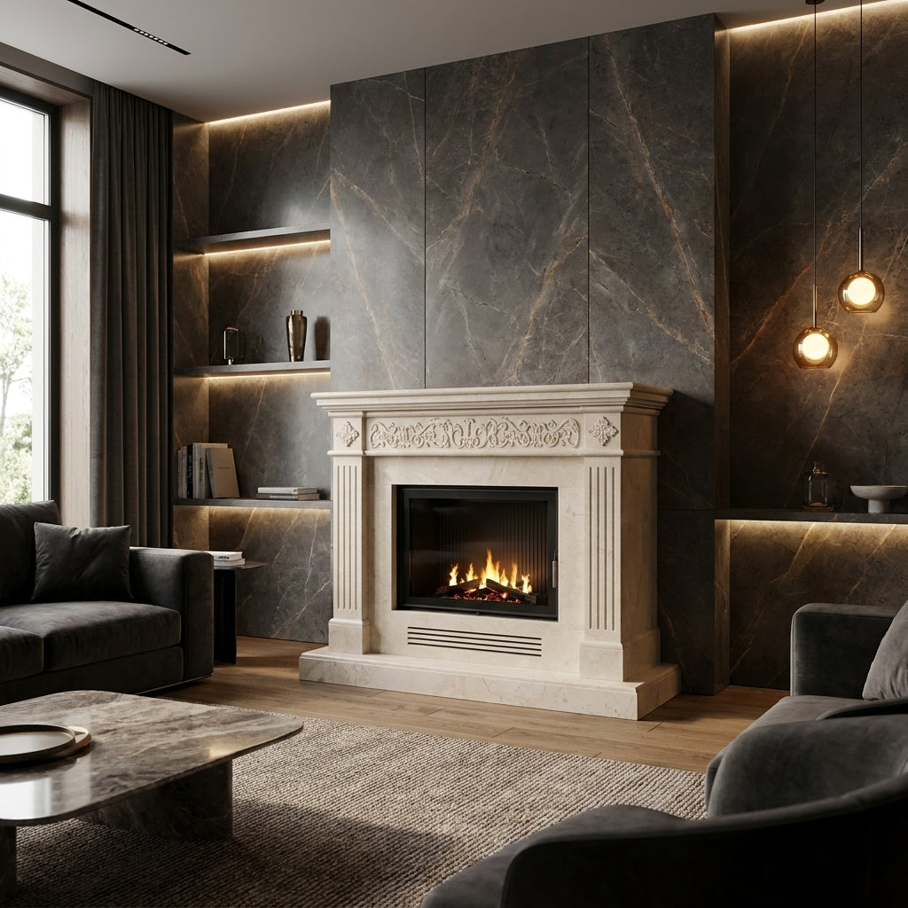 Detaliu meandru grecesc sculptat manual pe friza superioara a semineului MilkyWay VELTHOR