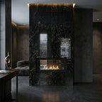 Semineu decorativ din piatra naturala model Modern din granit negru lucios tip block-design VELTHOR