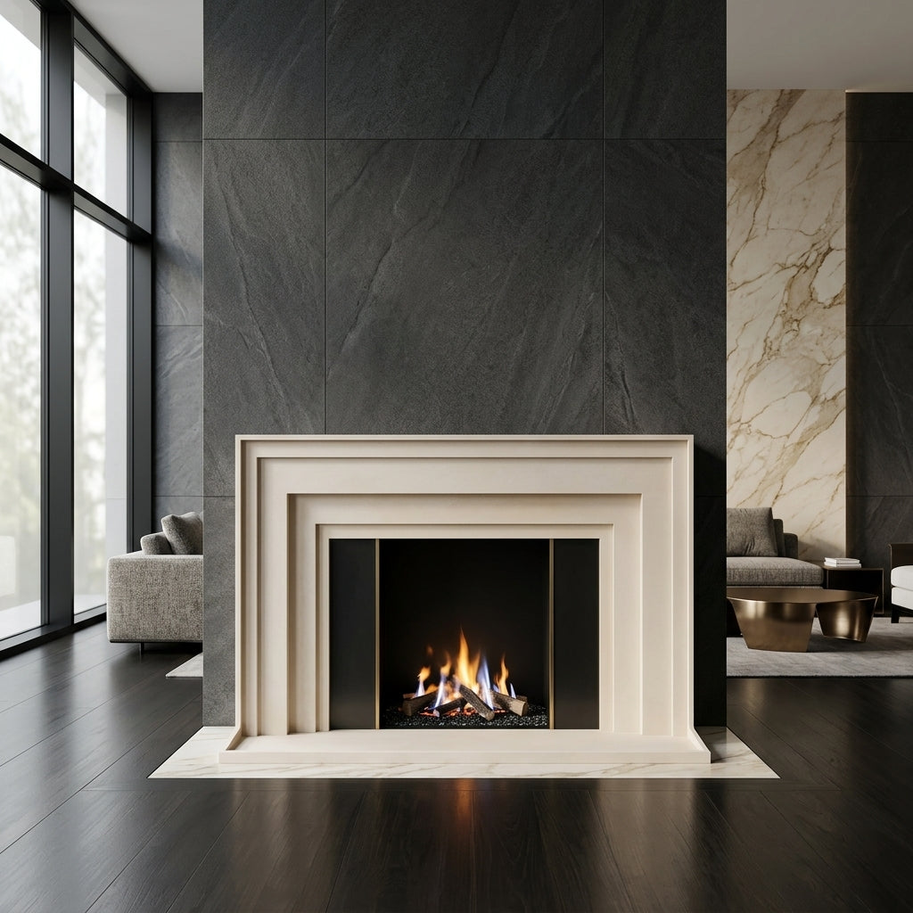 Amenajare living ultra-modern in Chisinau cu portal din piatra model Perseus VELTHOR