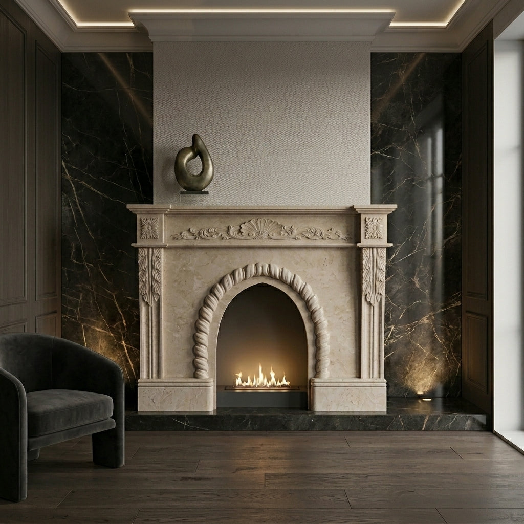 Detaliu ancadrament interior sub forma de arcada romana sculptata pe semineul Radiant VELTHOR