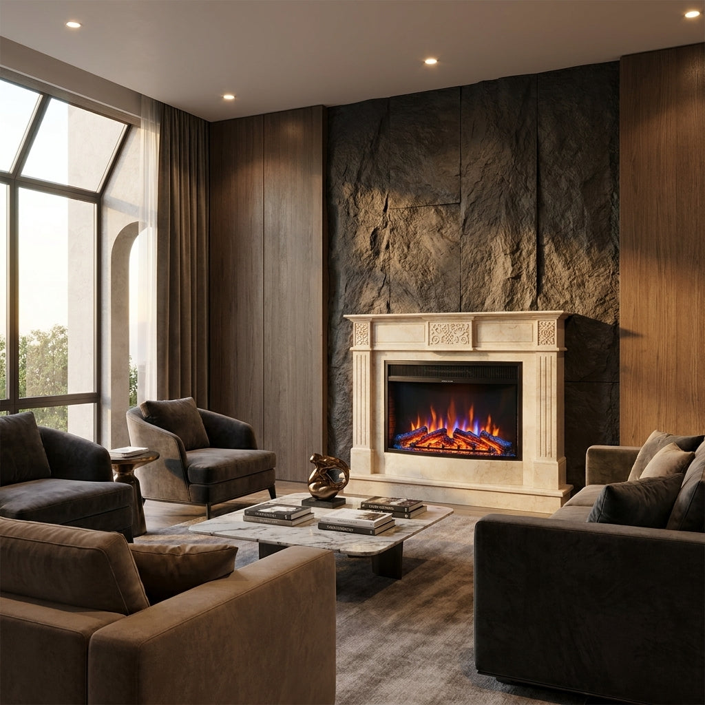 Semineu decorativ din piatra naturala model Signature din granit premium cu finisaj lucios VELTHOR