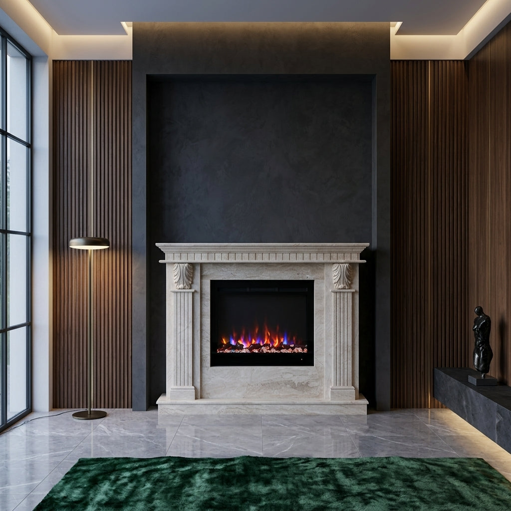 Vedere frontala a portalului minimalist Spark realizat din piatra dimensiuni standard 1450x1200x300mm VELTHOR