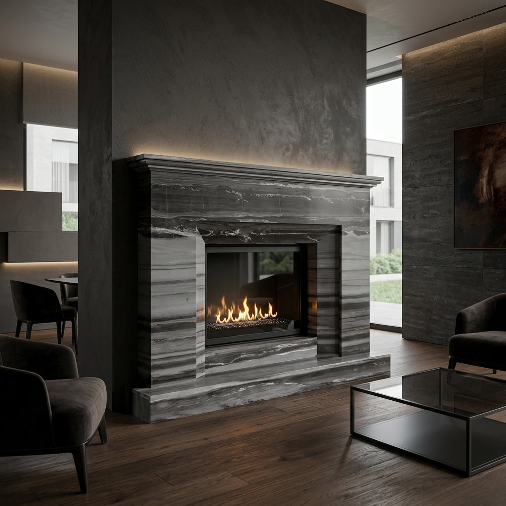 Design arhitectural premium de forma rectangulara si aspect minimalist pentru masca de camin Square VELTHOR