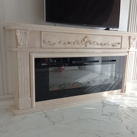 Vedere frontala a portalului de semineu Starlight din marmura dimensiuni standard 1450x1200x300mm VELTHOR