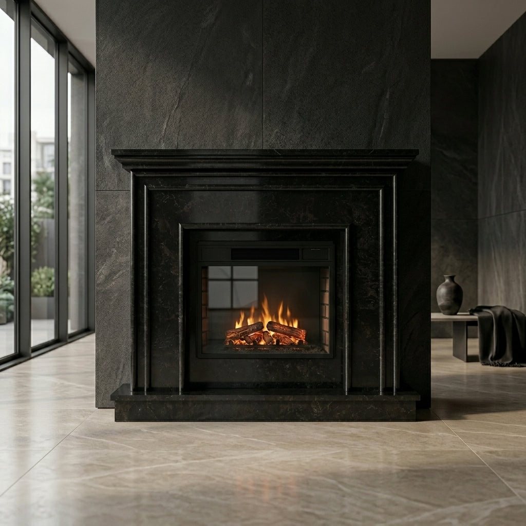 Semineu decorativ din piatra naturala model Sydney din granit negru premium VELTHOR