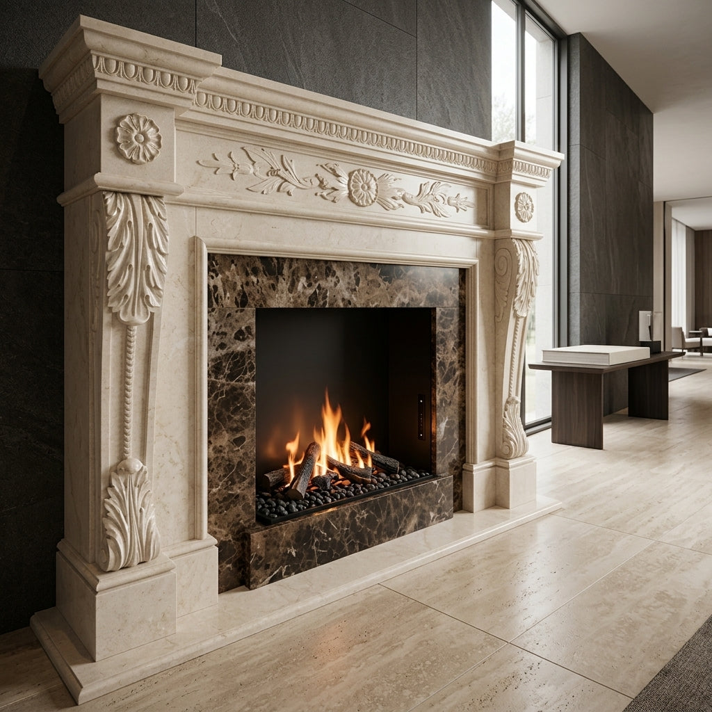 Amenajare living de lux in Chisinau cu portal din piatra model Vega VELTHOR