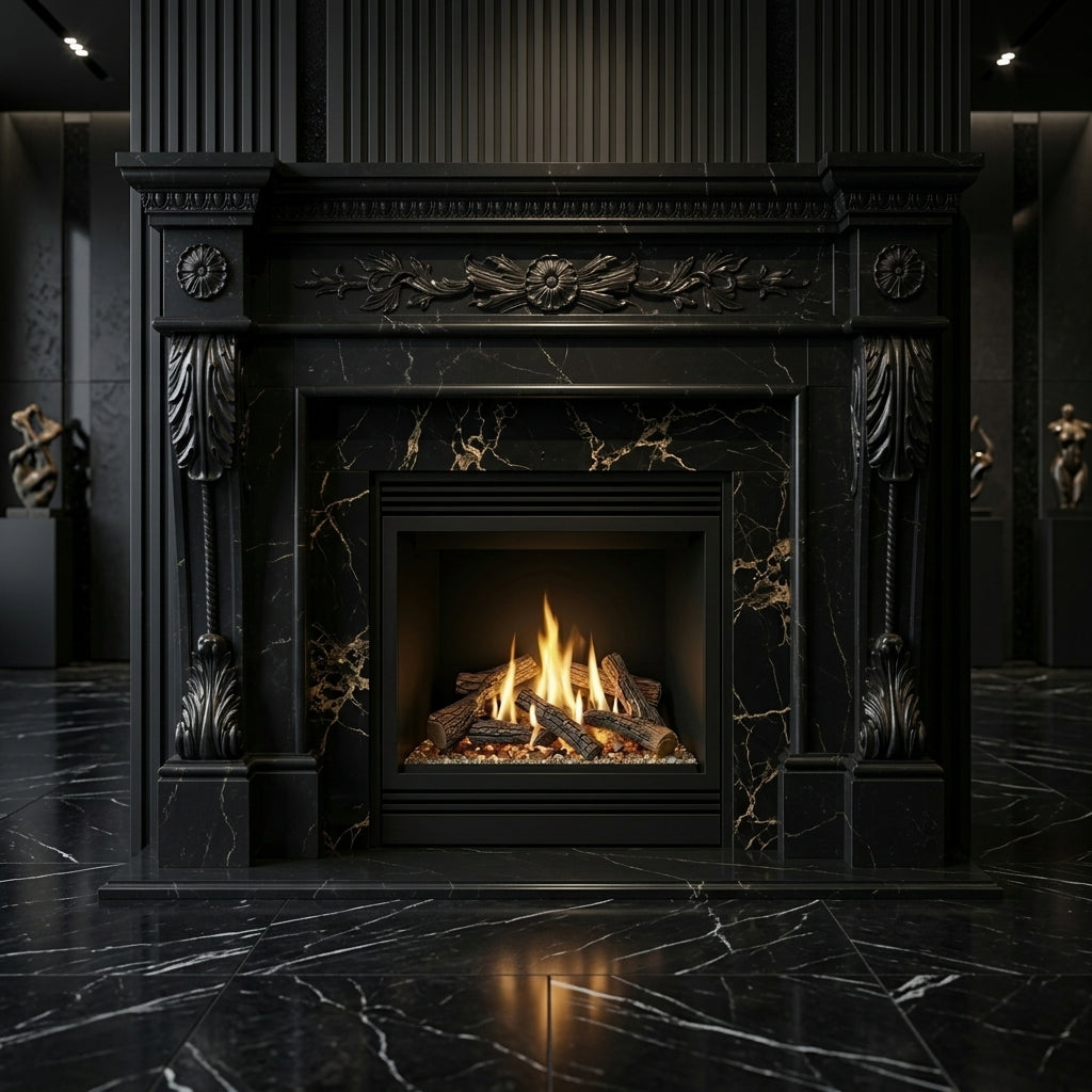 Semineu decorativ din piatra naturala model Vega din granit negru premium VELTHOR