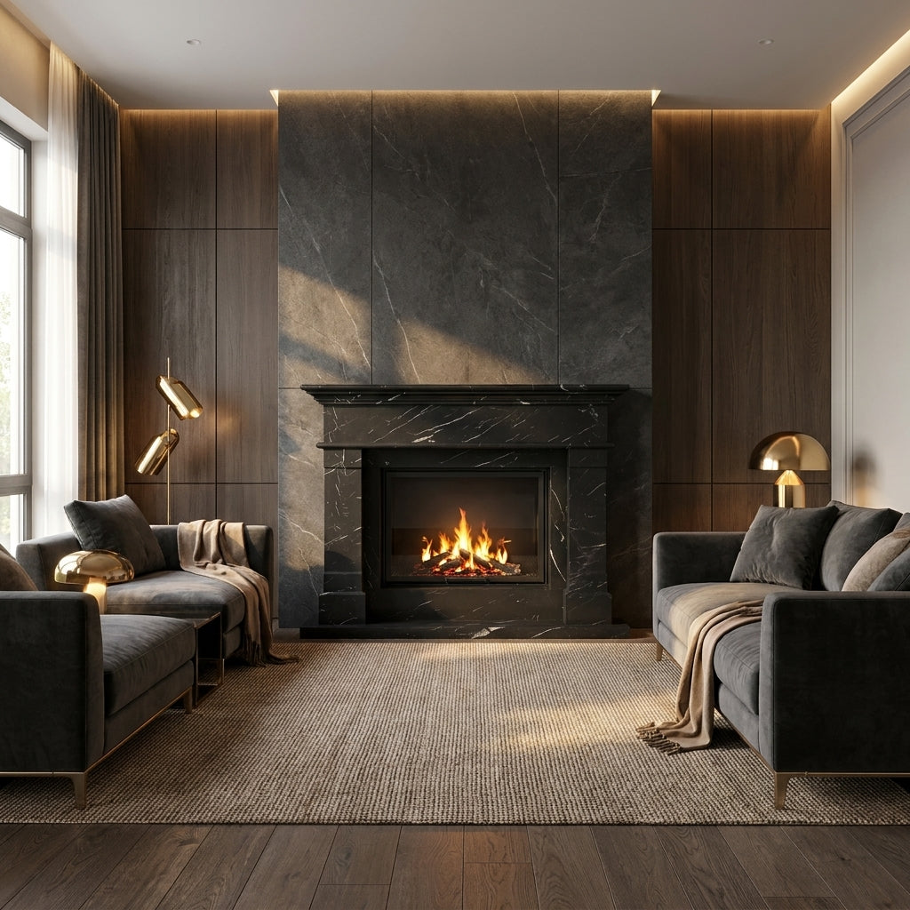 Semineu decorativ din piatra naturala model Venus din granit negru premium de lux VELTHOR
