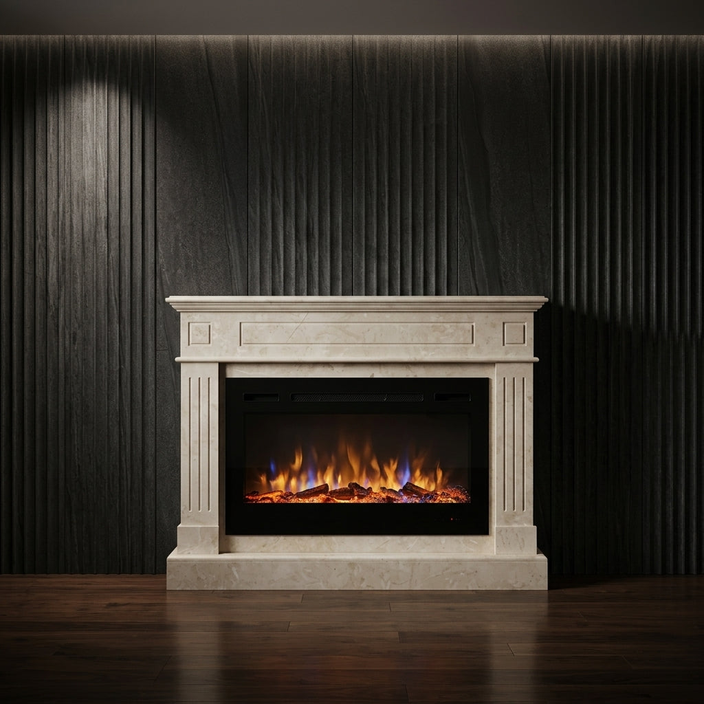 Atmosferă caldă și elegantă de seară în jurul căminului din piatră Victoria – VELTHOR