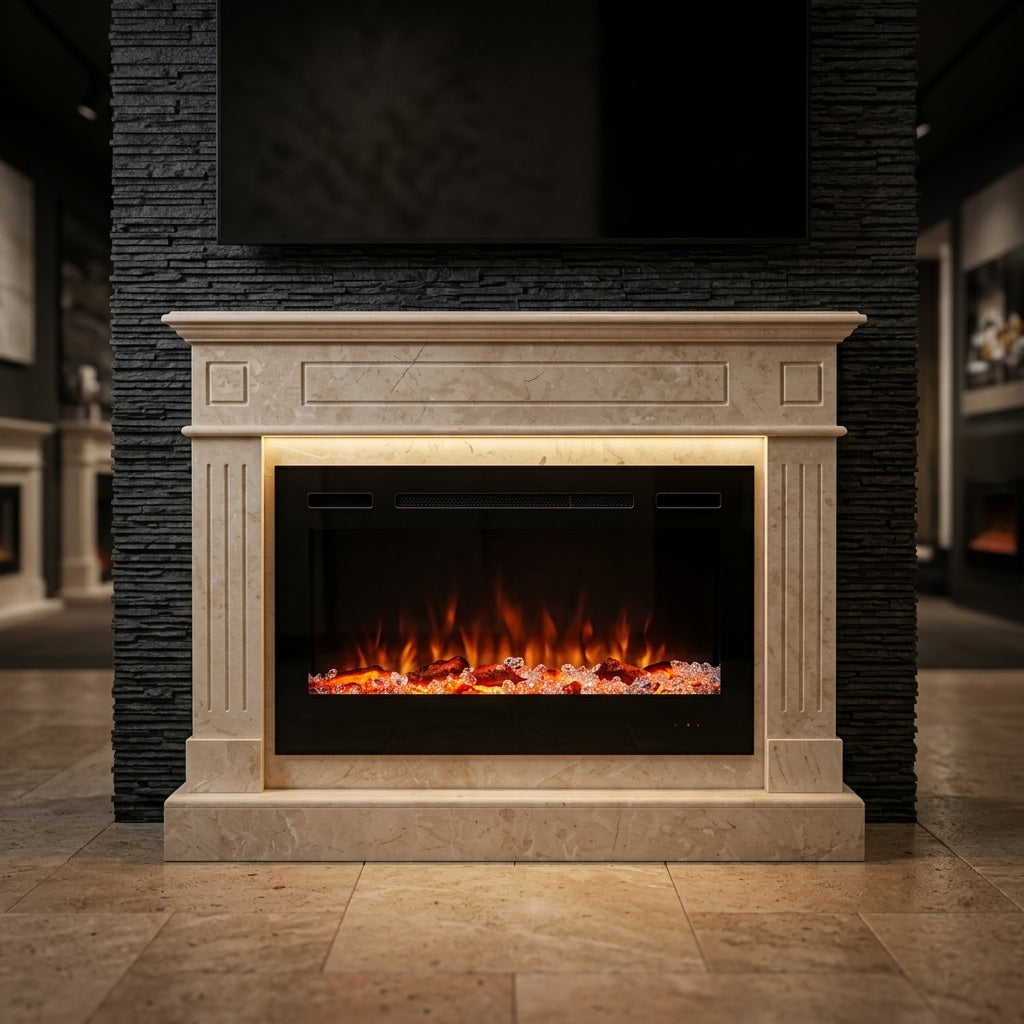 Camin decorativ Victoria realizat din marmură albă premium, unicat pentru living – VELTHOR