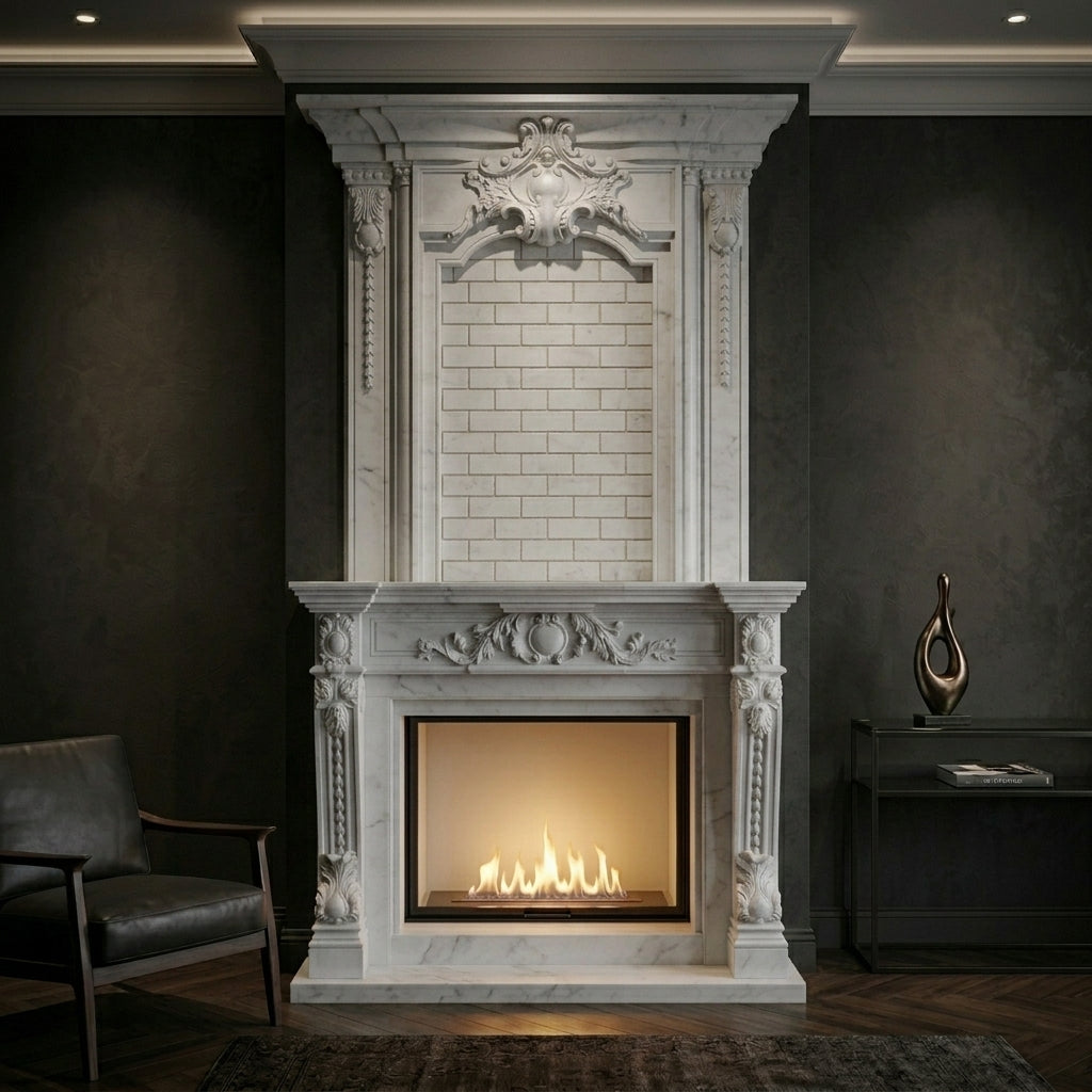 Portal decorativ din piatra naturala Vienna finisaj din marmura alba premium VELTHOR