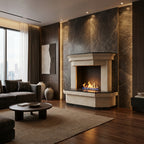 Detaliu ornamental sculptural pe cornisul premium al cadrului de camin din marmura Zenith VELTHOR
